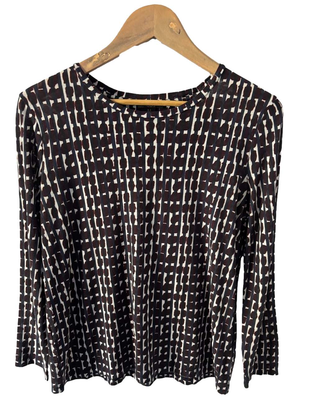 COS Long-Sleeve Round Neck Top Size M 100% Cotton Vertical Lines Geometric Print
